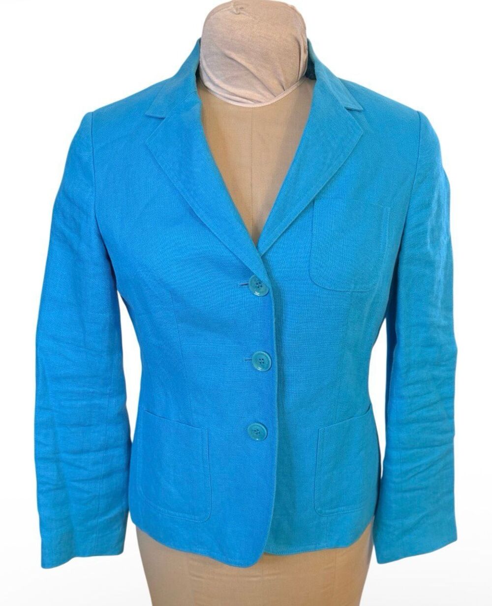 Talbots 100% Irish Linen Blazer Azure Turquoise Sz. 6 Lined 3-Button Front Offic